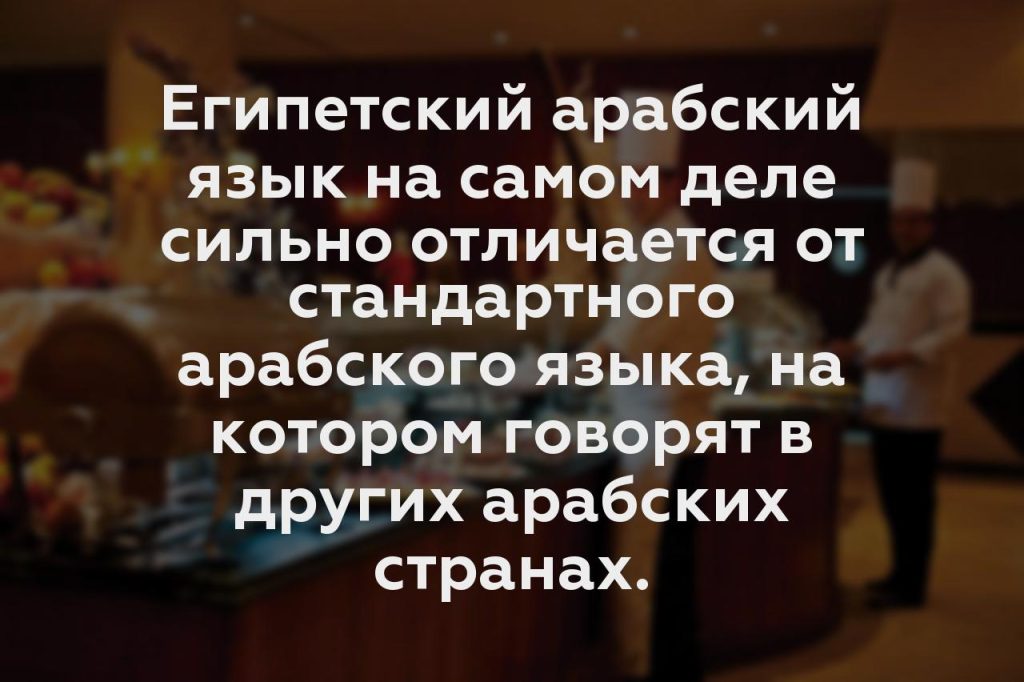 Египетский арабский язык на самом деле сильно отличается от стандартного арабского языка, на котором говорят в других арабских странах.