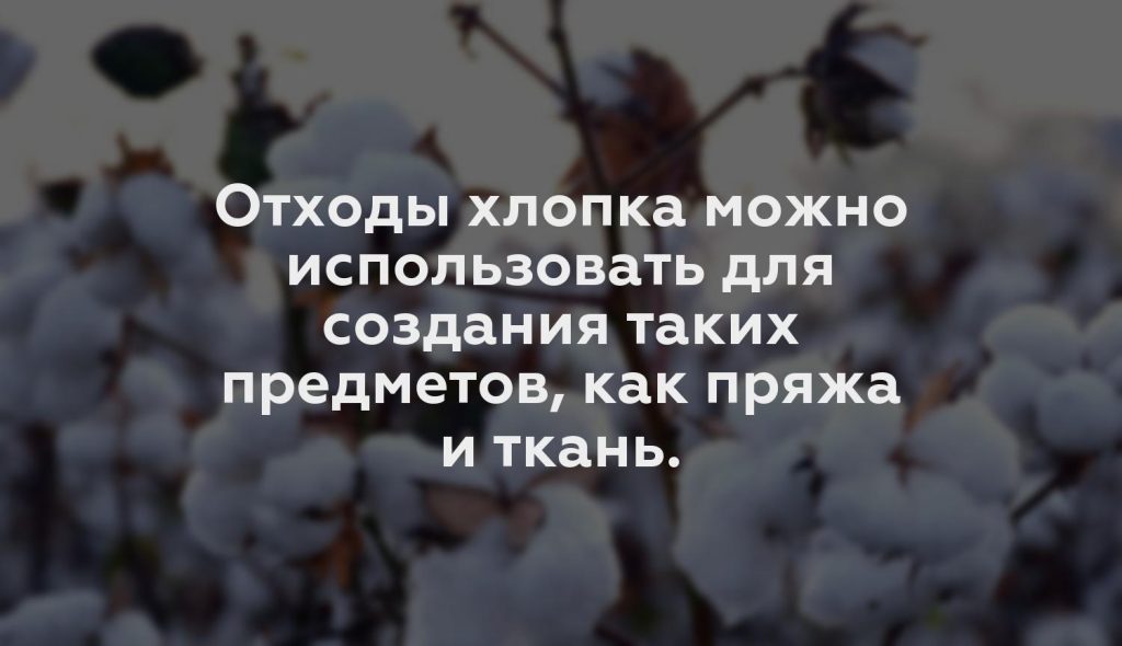 Отходы хлопка можно использовать для создания таких предметов, как пряжа и ткань.